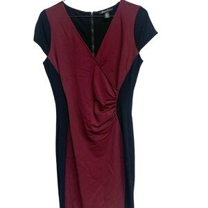 Kenneth Cole NY Women’s Burgundy Black Colorblock Ruched Sheath Dress Size 10